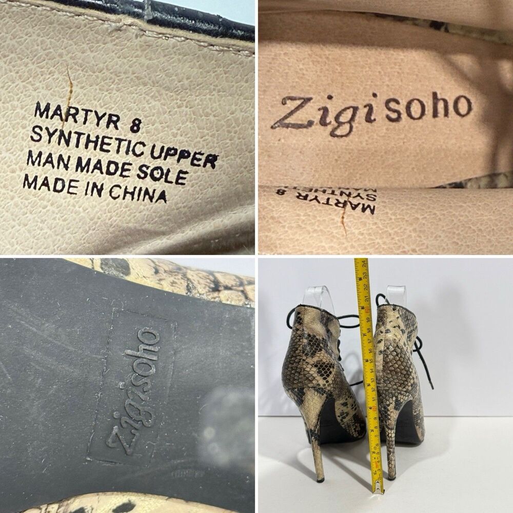 ZiGi Soho Martyr Women's Faux Leather Zipper Stiletto Ankle Boots Size 8 snake - Picture 10 of 16